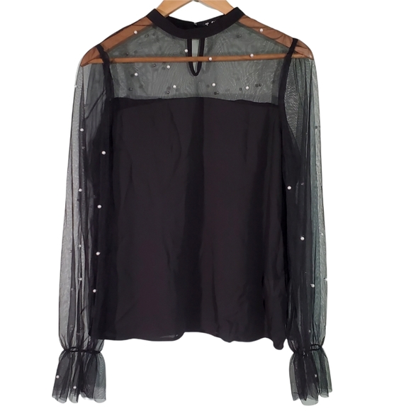 SHEIN Tops - NWT Shein High Neck Puff Sleeve Pearl Blouse